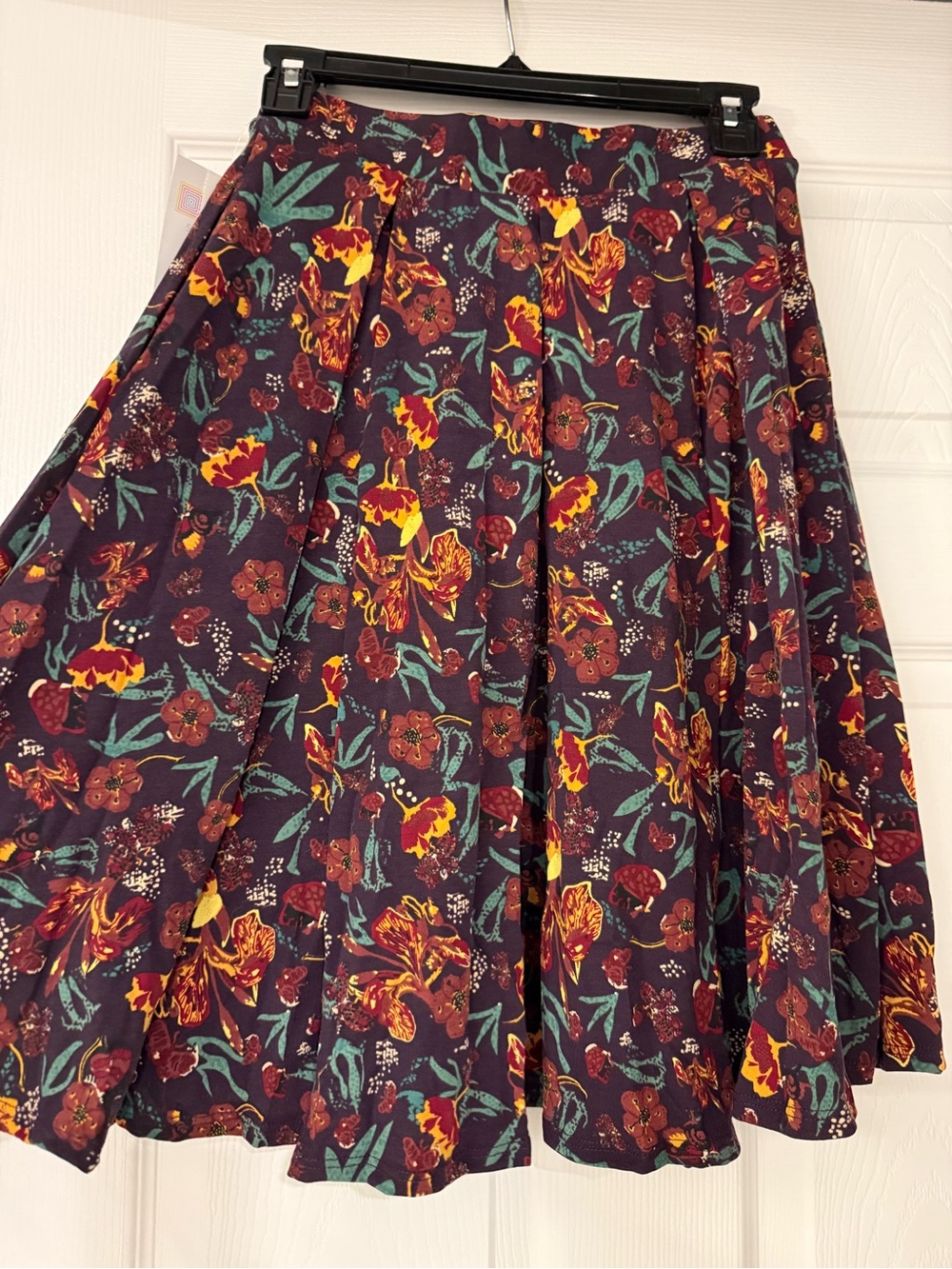 Lularoe Madison Floral Pleated Midi Skirt in Burgundy